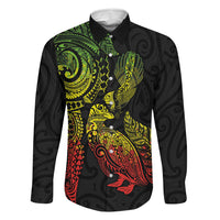 Aotearoa Moko Tribal Tattoo Family Matching Summer Maxi Dress and Hawaiian Shirt New Zealand Maori Penguin and Fantail Reggae Style LT03 Dad's Shirt - Long Sleeve Multicolor - Polynesian Pride