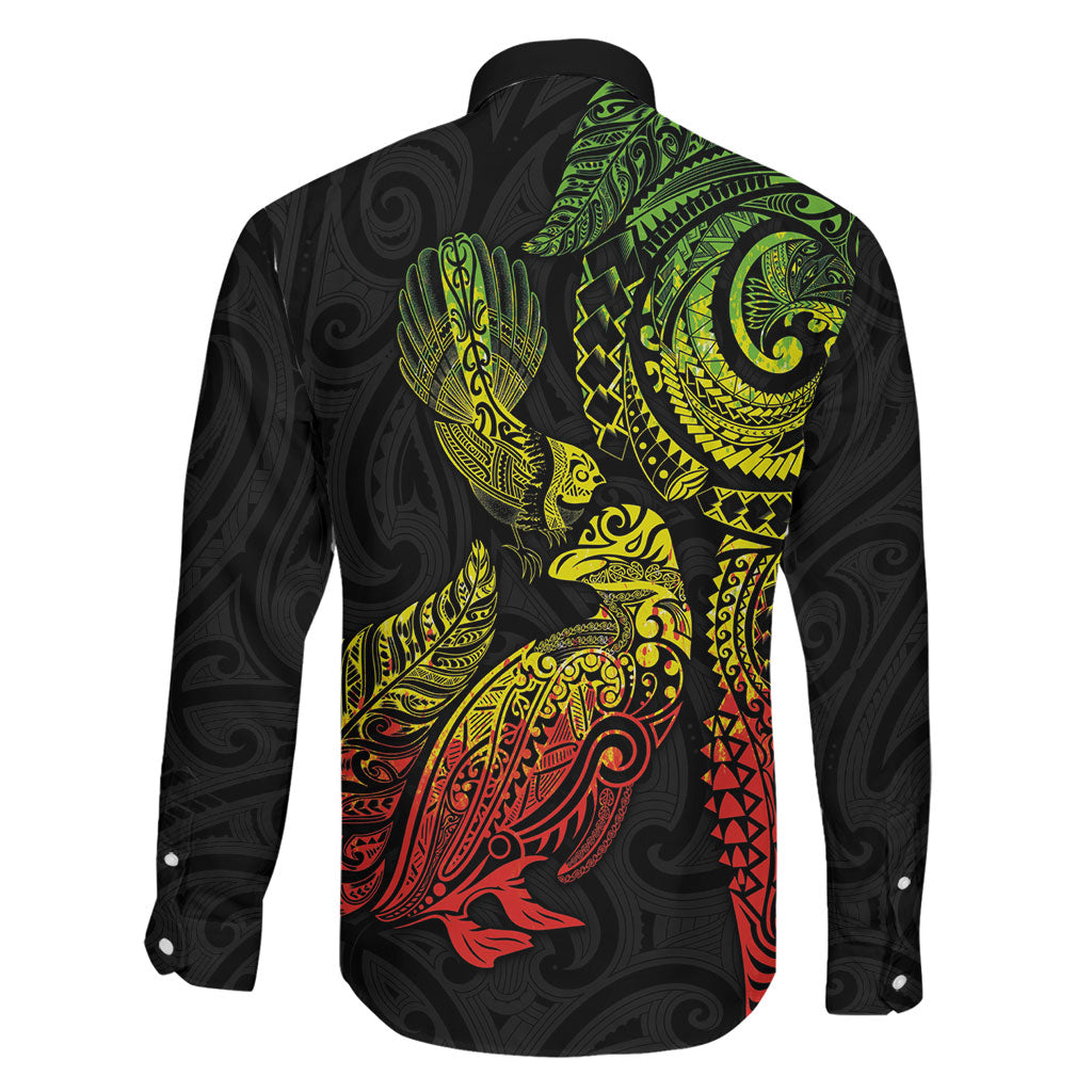Aotearoa Moko Tribal Tattoo Family Matching Summer Maxi Dress and Hawaiian Shirt New Zealand Maori Penguin and Fantail Reggae Style LT03 - Polynesian Pride