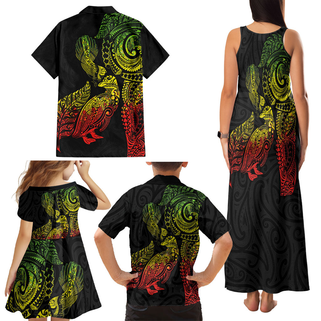 Aotearoa Moko Tribal Tattoo Family Matching Tank Maxi Dress and Hawaiian Shirt New Zealand Maori Penguin and Fantail Reggae Style LT03 - Polynesian Pride