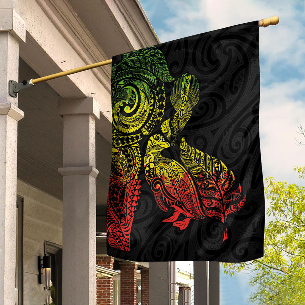 Aotearoa Moko Tribal Tattoo Garden Flag New Zealand Maori Penguin and Fantail Reggae Style LT03 House Flag Multicolor - Polynesian Pride