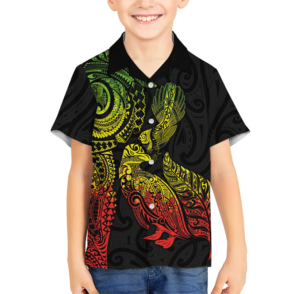 Aotearoa Moko Tribal Tattoo Hawaiian Shirt New Zealand Maori Penguin and Fantail Reggae Style LT03 - Polynesian Pride
