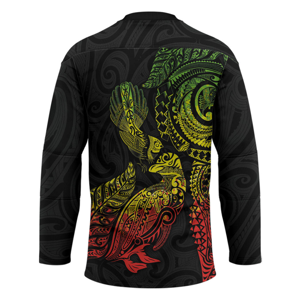 Aotearoa Moko Tribal Tattoo Hockey Jersey New Zealand Maori Penguin and Fantail Reggae Style LT03 - Polynesian Pride
