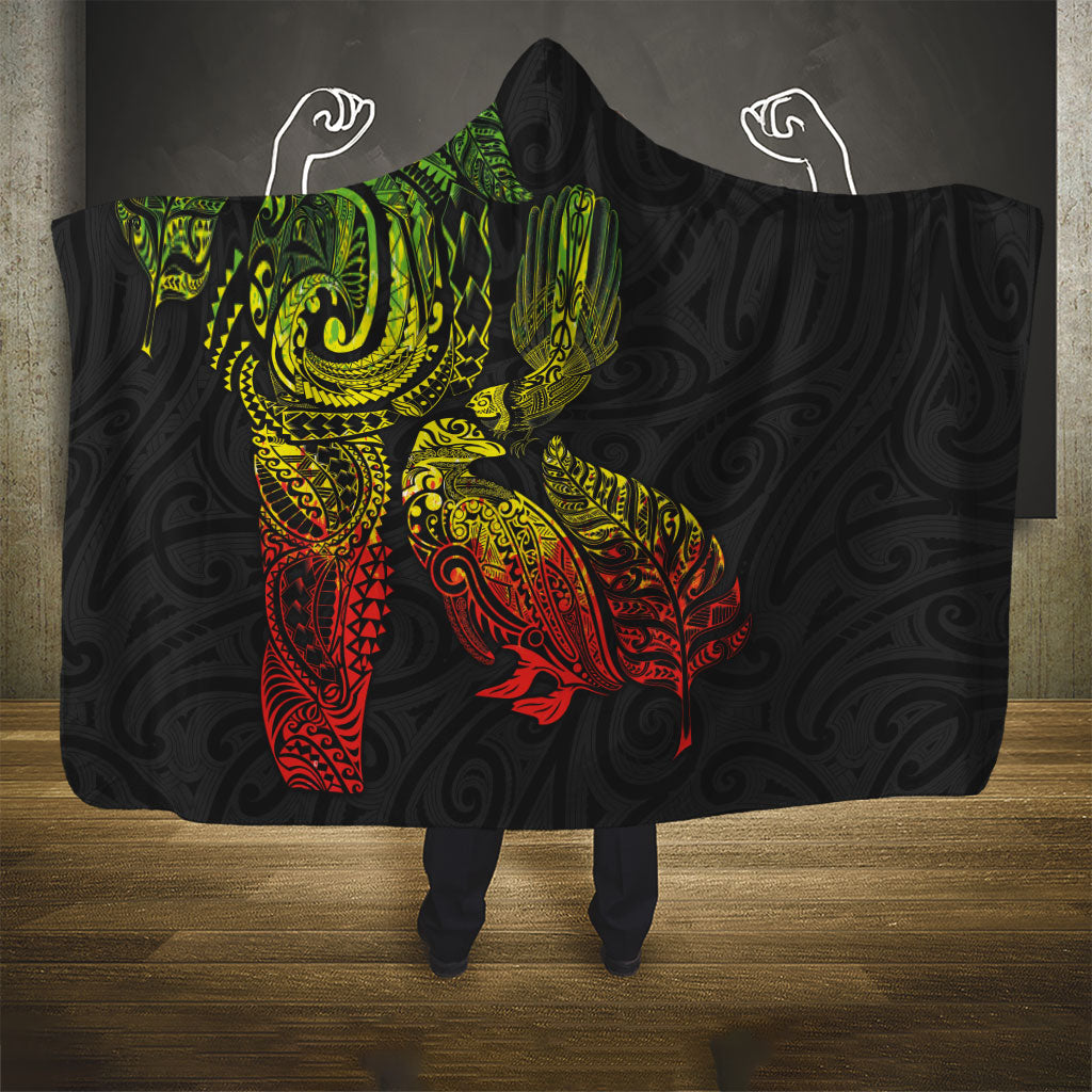 Aotearoa Moko Tribal Tattoo Hooded Blanket New Zealand Maori Penguin and Fantail Reggae Style LT03 - Polynesian Pride