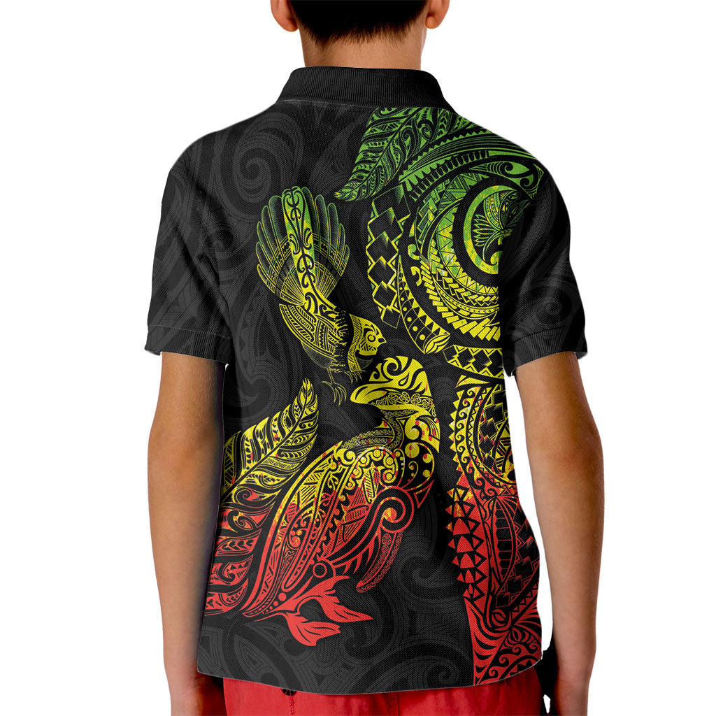 Aotearoa Moko Tribal Tattoo Kid Polo Shirt New Zealand Maori Penguin and Fantail Reggae Style LT03 - Polynesian Pride