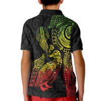 Aotearoa Moko Tribal Tattoo Kid Polo Shirt New Zealand Maori Penguin and Fantail Reggae Style LT03 - Polynesian Pride