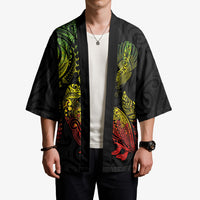 Aotearoa Moko Tribal Tattoo Kimono New Zealand Maori Penguin and Fantail Reggae Style LT03 - Polynesian Pride