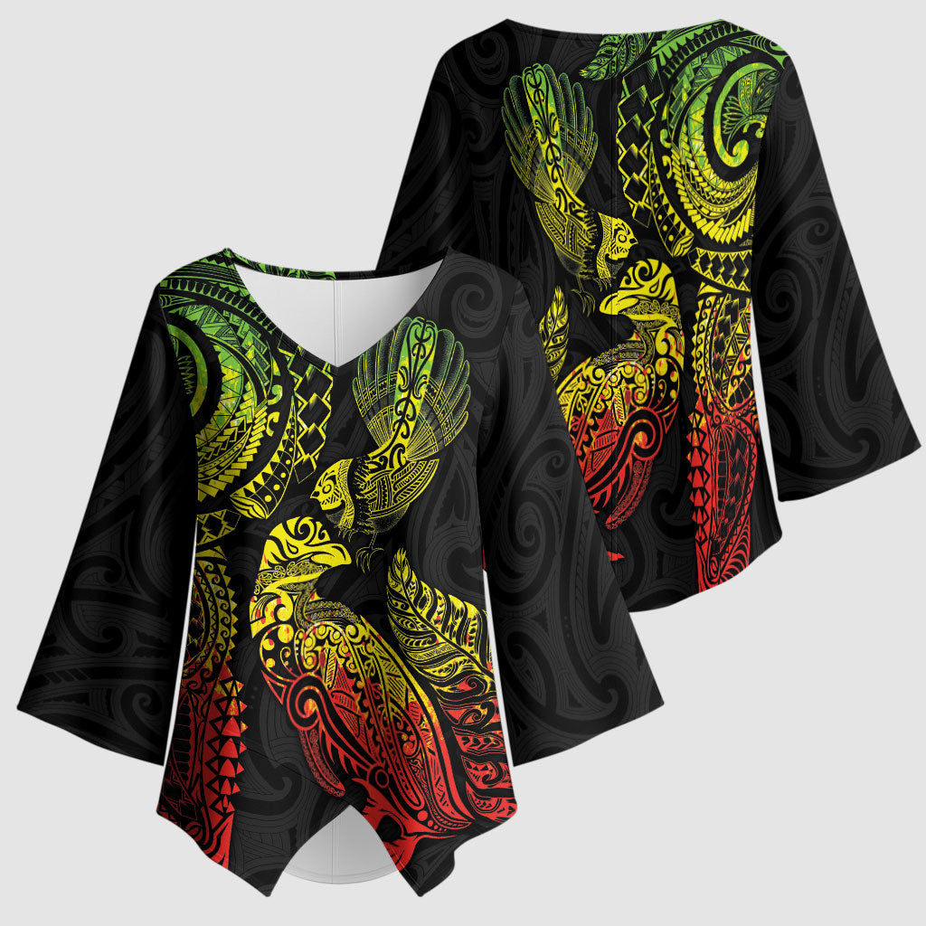 Aotearoa Moko Tribal Tattoo Kimono Sleeve Blouse New Zealand Maori Penguin and Fantail Reggae Style LT03 - Polynesian Pride