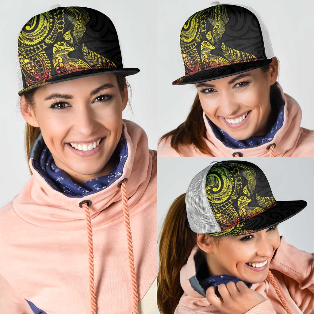 Aotearoa Moko Tribal Tattoo Mesh Trucker Cap New Zealand Maori Penguin and Fantail Reggae Style LT03 - Polynesian Pride