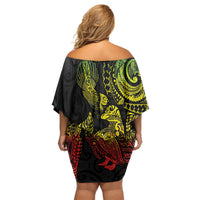Aotearoa Moko Tribal Tattoo Off Shoulder Short Dress New Zealand Maori Penguin and Fantail Reggae Style LT03 - Polynesian Pride