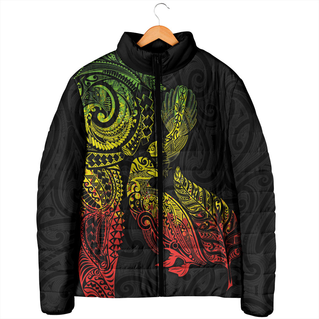 Aotearoa Moko Tribal Tattoo Padded Jacket New Zealand Maori Penguin and Fantail Reggae Style LT03 - Polynesian Pride
