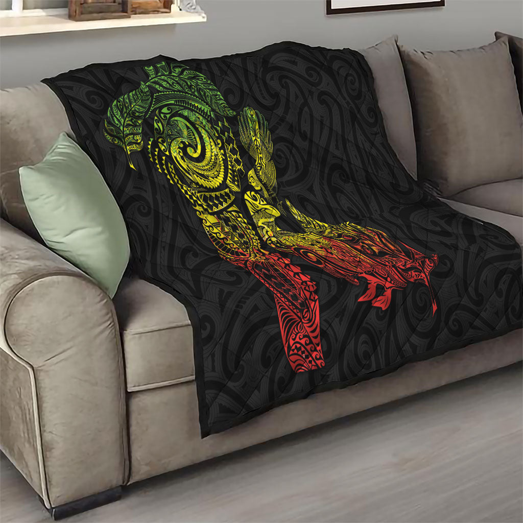 Aotearoa Moko Tribal Tattoo Quilt New Zealand Maori Penguin and Fantail Reggae Style