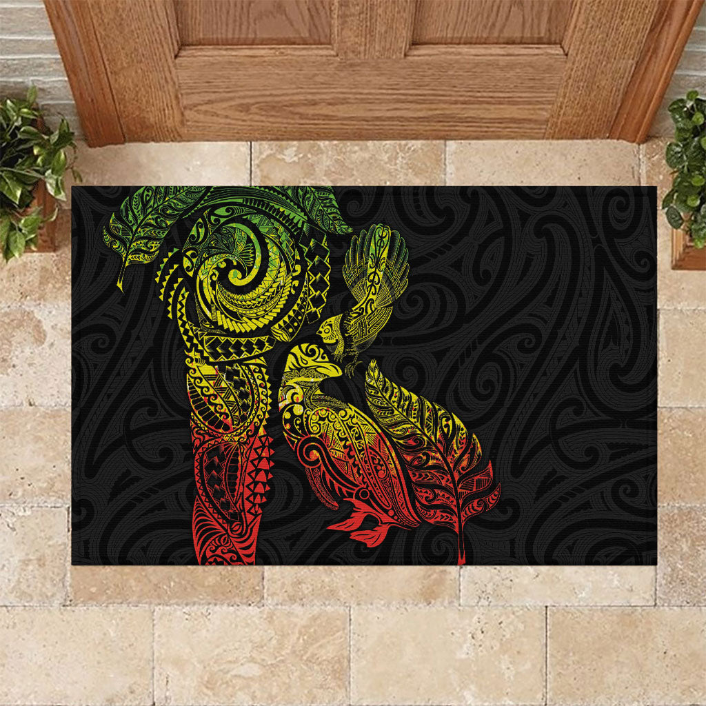 Aotearoa Moko Tribal Tattoo Rubber Doormat New Zealand Maori Penguin and Fantail Reggae Style
