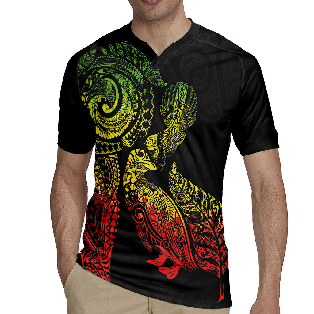 Aotearoa Moko Tribal Tattoo Rugby Jersey New Zealand Maori Penguin and Fantail Reggae Style LT03 - Polynesian Pride