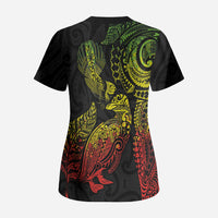 Aotearoa Moko Tribal Tattoo Scrub Top New Zealand Maori Penguin and Fantail Reggae Style LT03 - Polynesian Pride
