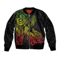 Aotearoa Moko Tribal Tattoo Sleeve Zip Bomber Jacket New Zealand Maori Penguin and Fantail Reggae Style LT03 Unisex Multicolor - Polynesian Pride