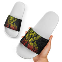 Aotearoa Moko Tribal Tattoo Slide Sandals New Zealand Maori Penguin and Fantail Reggae Style