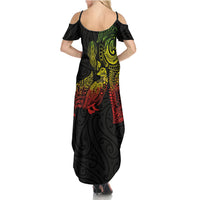 Aotearoa Moko Tribal Tattoo Summer Maxi Dress New Zealand Maori Penguin and Fantail Reggae Style LT03 - Polynesian Pride