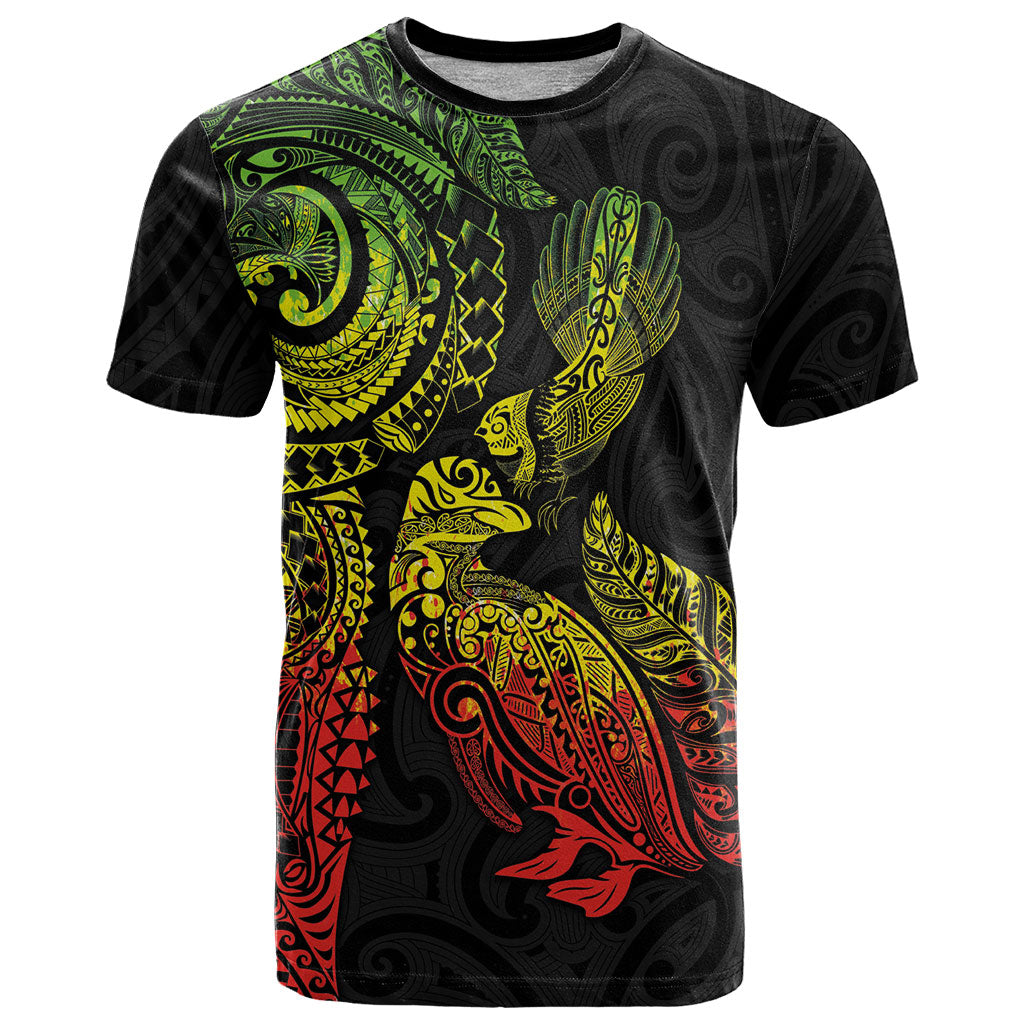 Aotearoa Moko Tribal Tattoo T Shirt New Zealand Maori Penguin and Fantail Reggae Style LT03 Multicolor - Polynesian Pride