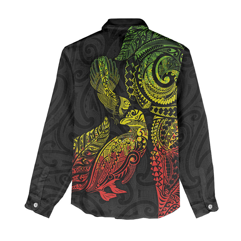 Aotearoa Moko Tribal Tattoo Women Casual Shirt New Zealand Maori Penguin and Fantail Reggae Style LT03 - Polynesian Pride