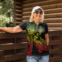 Aotearoa Moko Tribal Tattoo Women Polo Shirt New Zealand Maori Penguin and Fantail Reggae Style LT03 - Polynesian Pride