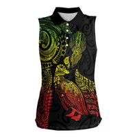 Aotearoa Moko Tribal Tattoo Women Sleeveless Polo Shirt New Zealand Maori Penguin and Fantail Reggae Style LT03 Female Multicolor - Polynesian Pride