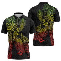 Aotearoa Moko Tribal Tattoo Zipper Polo Shirt New Zealand Maori Penguin and Fantail Reggae Style