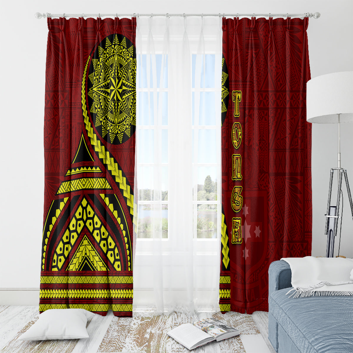 Kolisi Tonga Atele Window Curtain Ngatu and Polynesian Pattern
