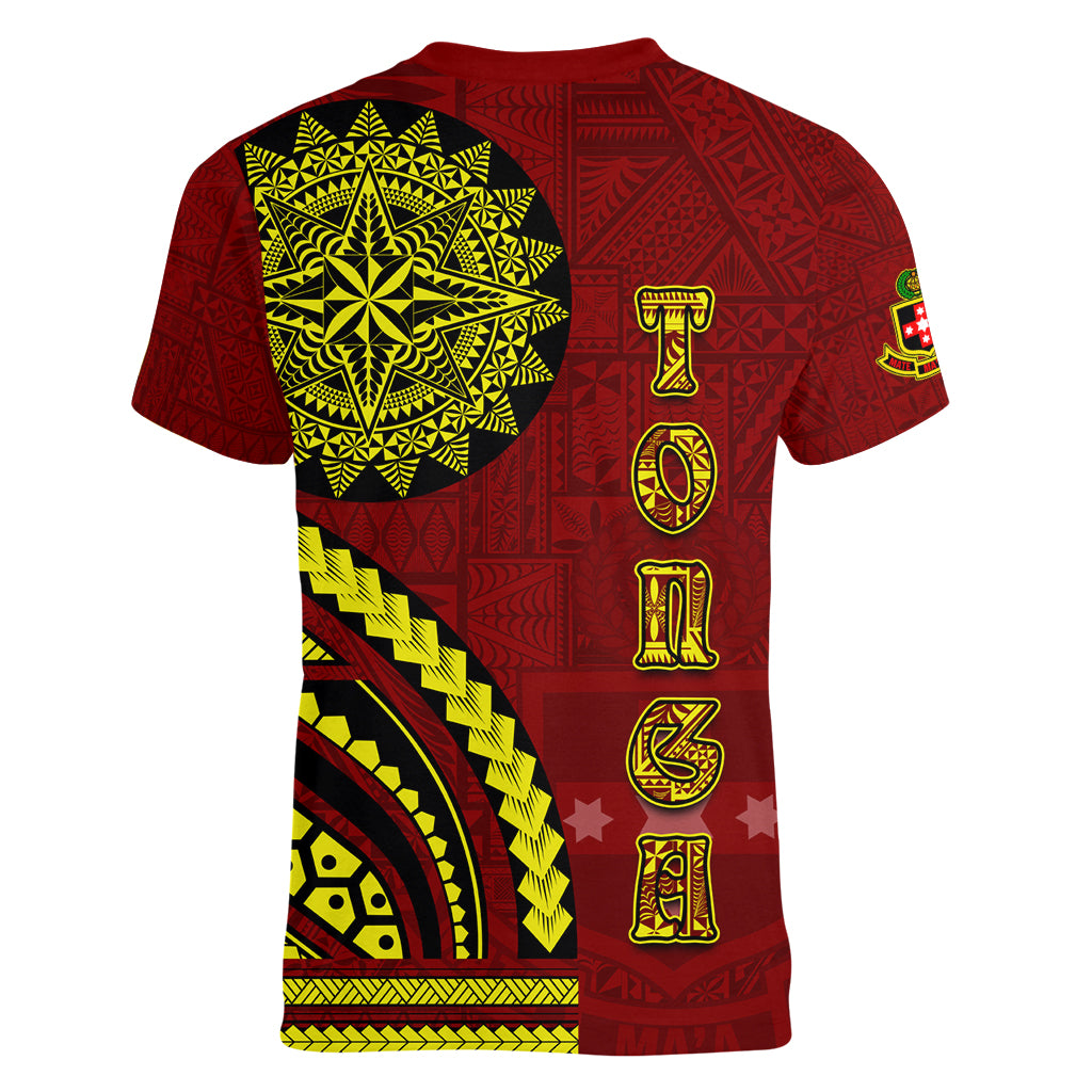 Kolisi Tonga Atele Women V-Neck T-Shirt Ngatu and Polynesian Pattern