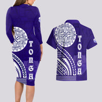 Tupou College Toloa Couples Matching Long Sleeve Bodycon Dress and Hawaiian Shirt Ngatu and Polynesian Pattern LT03 - Polynesian Pride