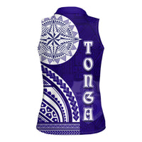 Tupou College Toloa Women Sleeveless Polo Shirt Ngatu and Polynesian Pattern