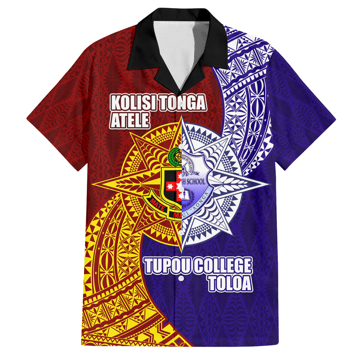 Kolisi Tonga Atele and Tupou College Toloa Family Matching Puletasi and Hawaiian Shirt Ngatu and Polynesian Spiral Pattern LT03 Dad's Shirt - Short Sleeve Red - Polynesian Pride