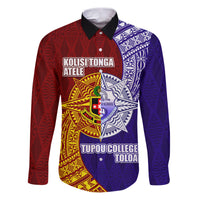Kolisi Tonga Atele and Tupou College Toloa Family Matching Puletasi and Hawaiian Shirt Ngatu and Polynesian Spiral Pattern LT03 Dad's Shirt - Long Sleeve Red - Polynesian Pride