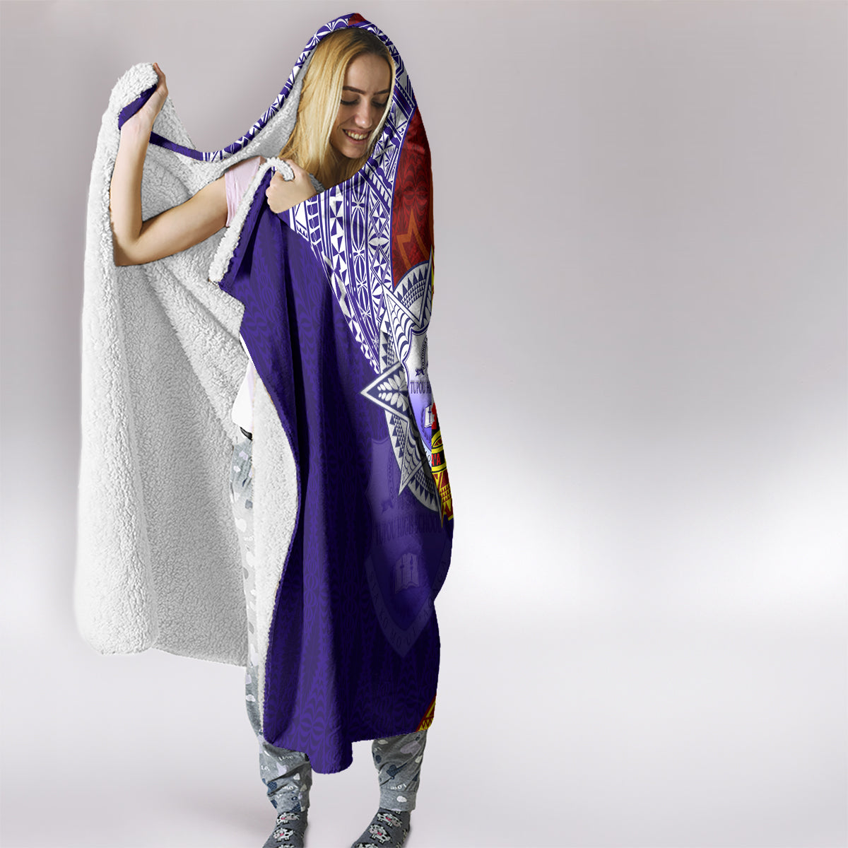Kolisi Tonga Atele and Tupou College Toloa Hooded Blanket Ngatu and Polynesian Spiral Pattern