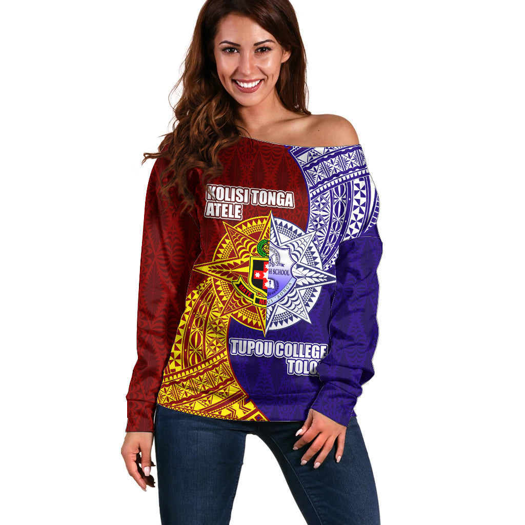 Kolisi Tonga Atele and Tupou College Toloa Off Shoulder Sweater Ngatu and Polynesian Spiral Pattern