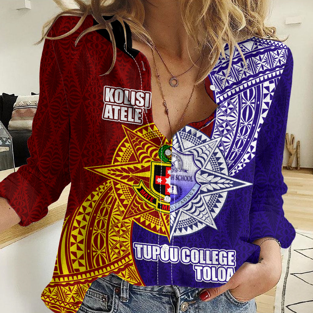 Kolisi Tonga Atele and Tupou College Toloa Women Casual Shirt Ngatu and Polynesian Spiral Pattern LT03 Female Red - Polynesian Pride