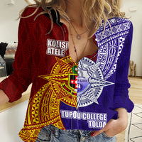 Kolisi Tonga Atele and Tupou College Toloa Women Casual Shirt Ngatu and Polynesian Spiral Pattern LT03 Female Red - Polynesian Pride