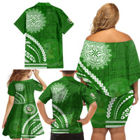 Liahona High School Family Matching Off Shoulder Short Dress and Hawaiian Shirt Ngatu and Polynesian Pattern