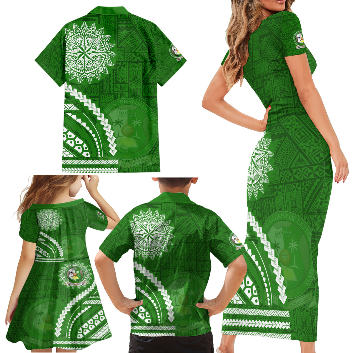 Liahona High School Family Matching Short Sleeve Bodycon Dress and Hawaiian Shirt Ngatu and Polynesian Pattern