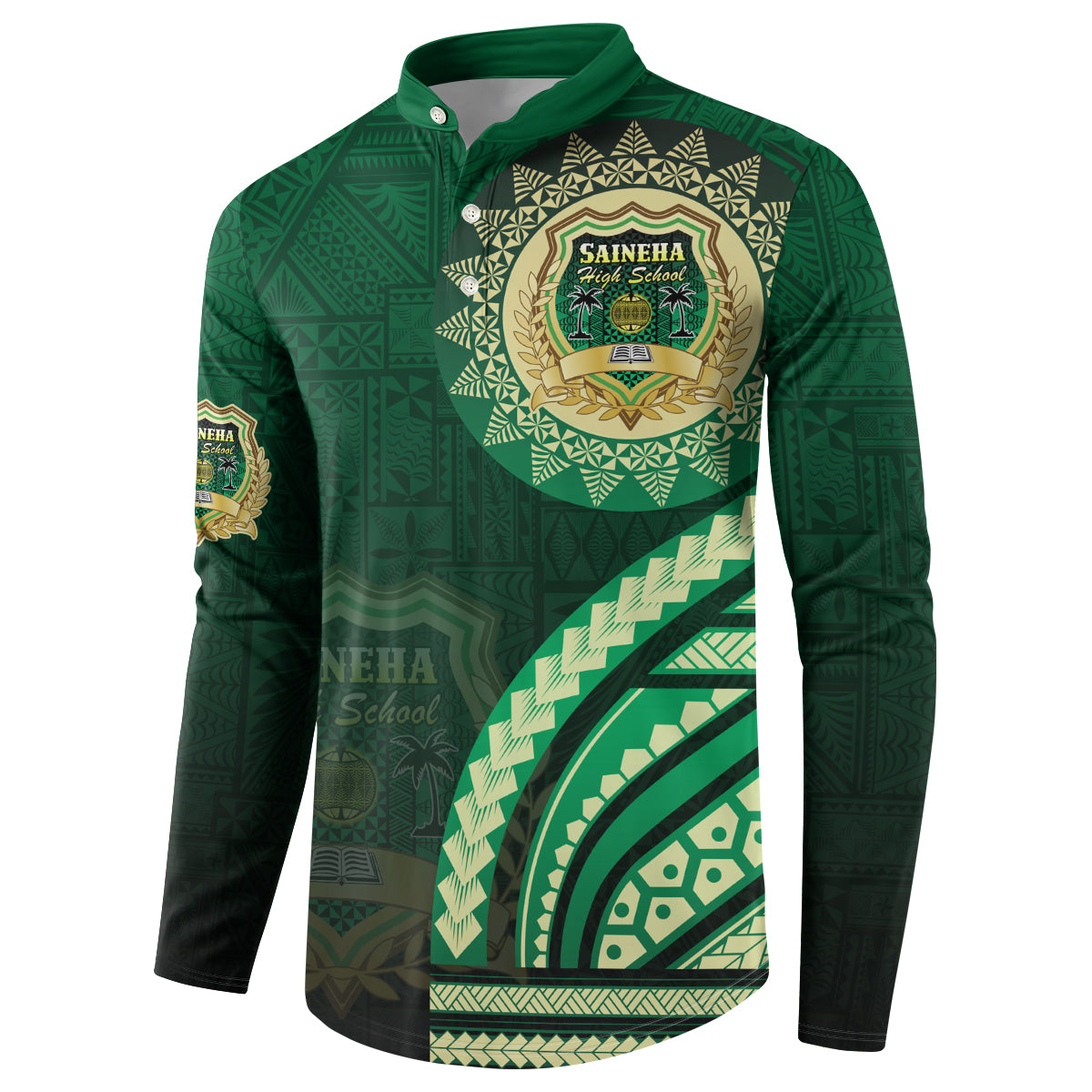 Saineha High School Button Sweatshirt Ngatu and Polynesian Pattern