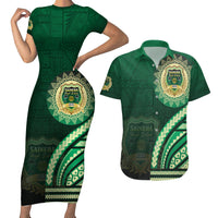 Saineha High School Couples Matching Short Sleeve Bodycon Dress and Hawaiian Shirt Ngatu and Polynesian Pattern LT03 Green - Polynesian Pride