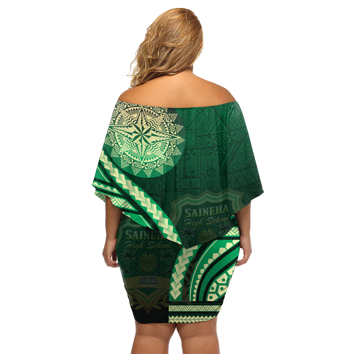 Saineha High School Family Matching Off Shoulder Short Dress and Hawaiian Shirt Ngatu and Polynesian Pattern