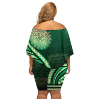 Saineha High School Family Matching Off Shoulder Short Dress and Hawaiian Shirt Ngatu and Polynesian Pattern