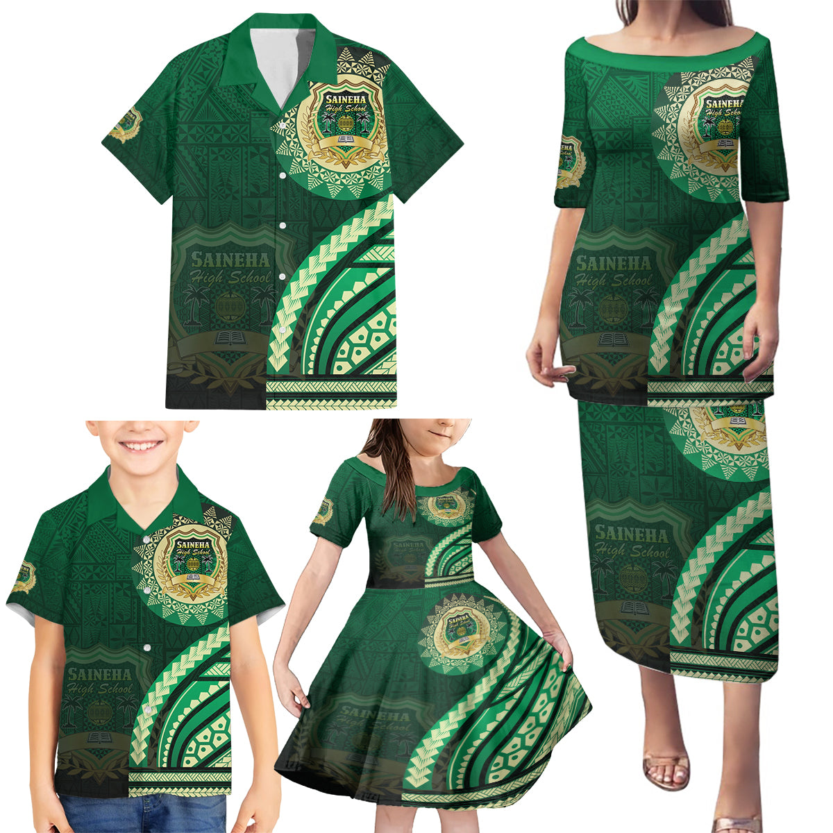 Saineha High School Family Matching Puletasi and Hawaiian Shirt Ngatu and Polynesian Pattern LT03 - Polynesian Pride