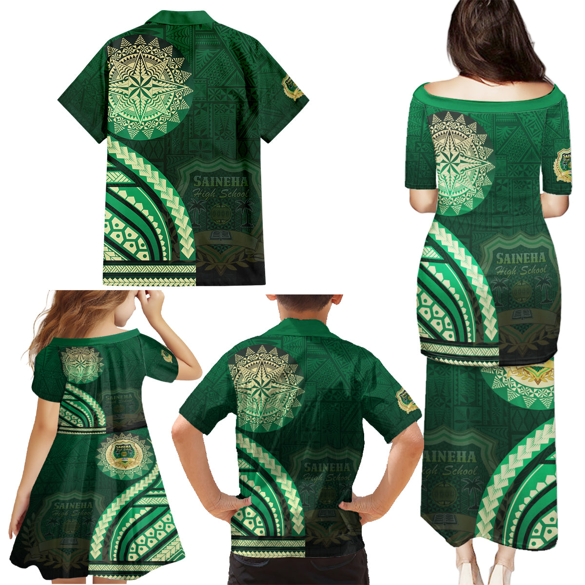 Saineha High School Family Matching Puletasi and Hawaiian Shirt Ngatu and Polynesian Pattern LT03 - Polynesian Pride