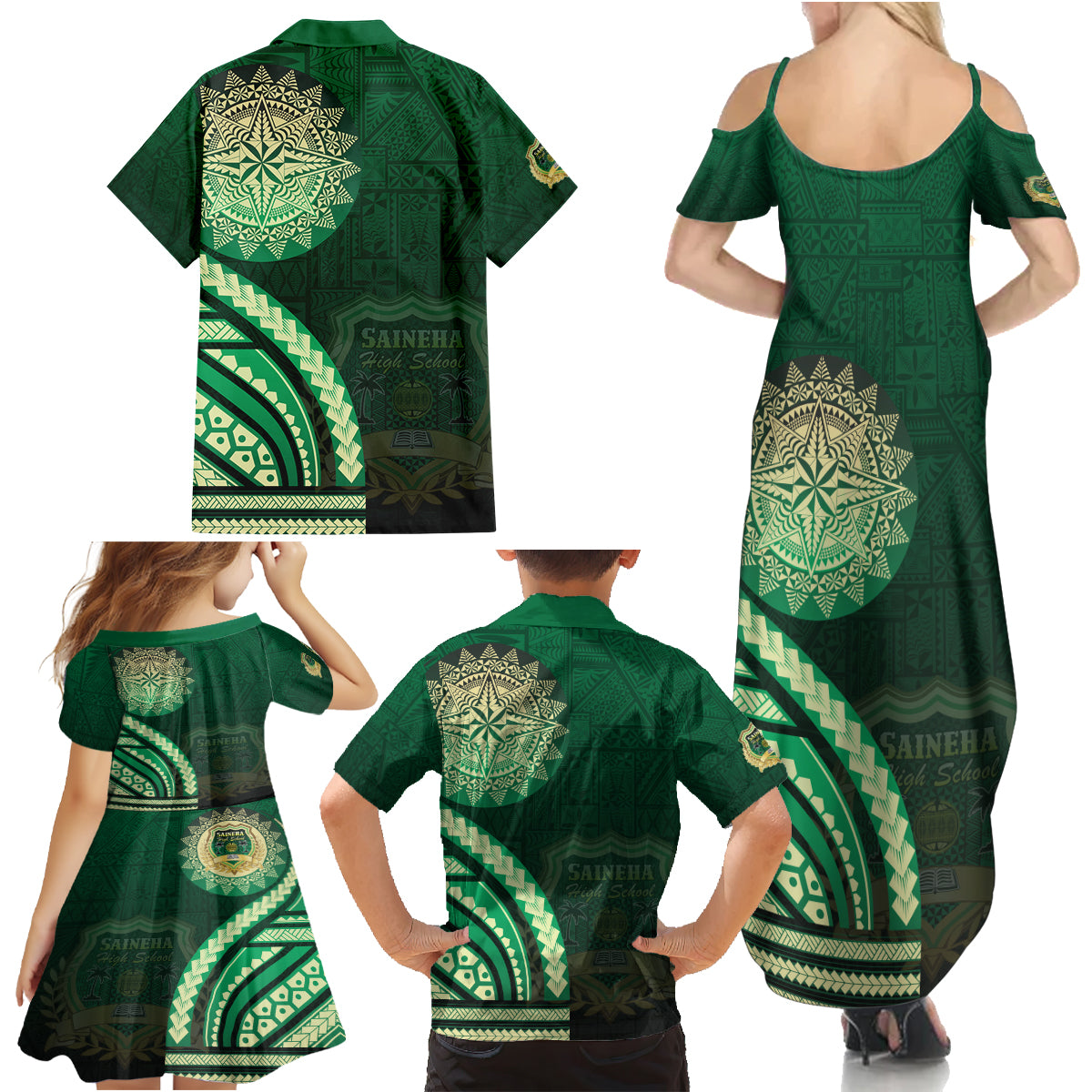 Saineha High School Family Matching Summer Maxi Dress and Hawaiian Shirt Ngatu and Polynesian Pattern