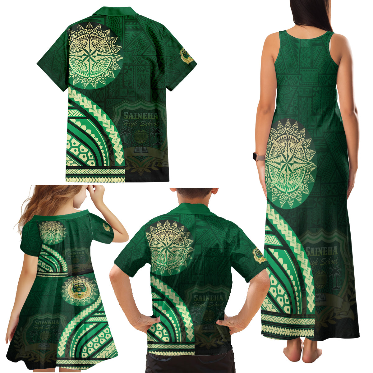 Saineha High School Family Matching Tank Maxi Dress and Hawaiian Shirt Ngatu and Polynesian Pattern