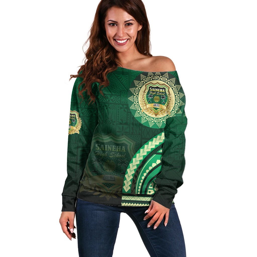 Saineha High School Off Shoulder Sweater Ngatu and Polynesian Pattern