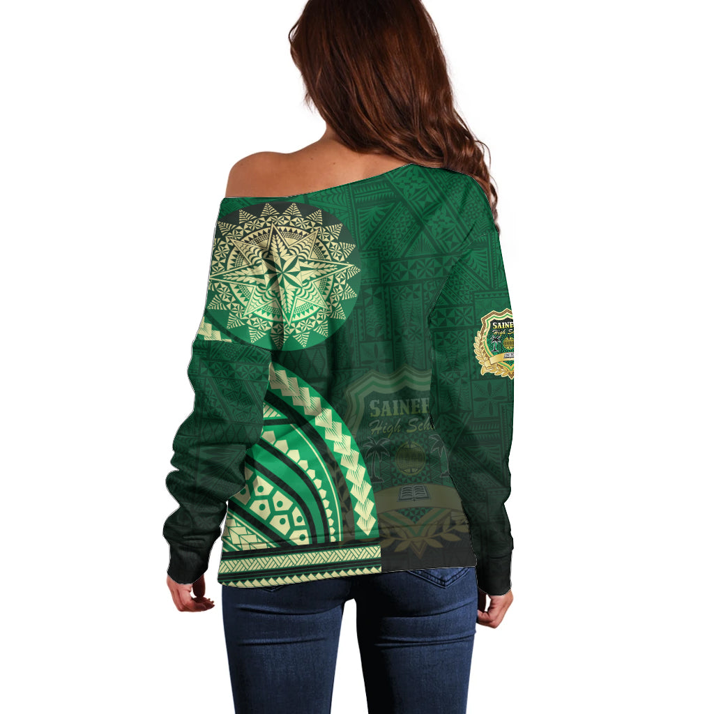 Saineha High School Off Shoulder Sweater Ngatu and Polynesian Pattern