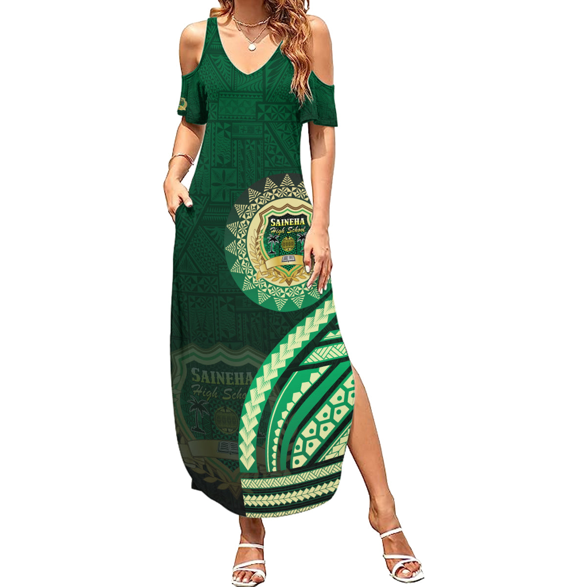 Saineha High School Summer Maxi Dress Ngatu and Polynesian Pattern