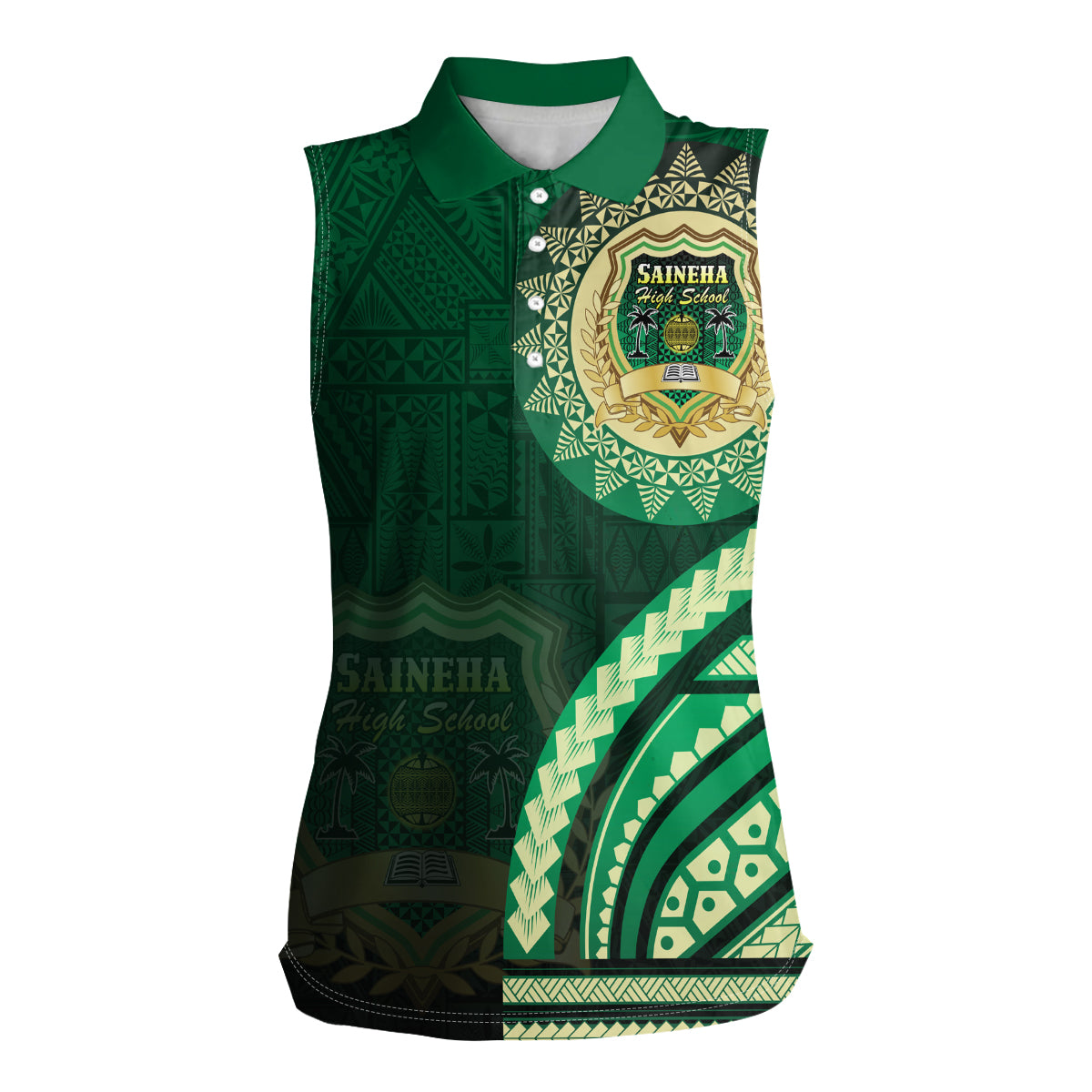 Saineha High School Women Sleeveless Polo Shirt Ngatu and Polynesian Pattern